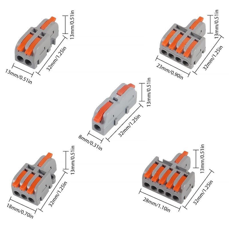 AiTrip 32Pcs Lever Wire Connectors, 1 in 1 Out/1 in 2 Out/ 1 in 3 Out/ 1 in 4 Out/1 in 5 Out DIY Mini Compact Splicing Assortment Quick Electrical Connector Kit for 24-12 AWG in a Box - Image 2